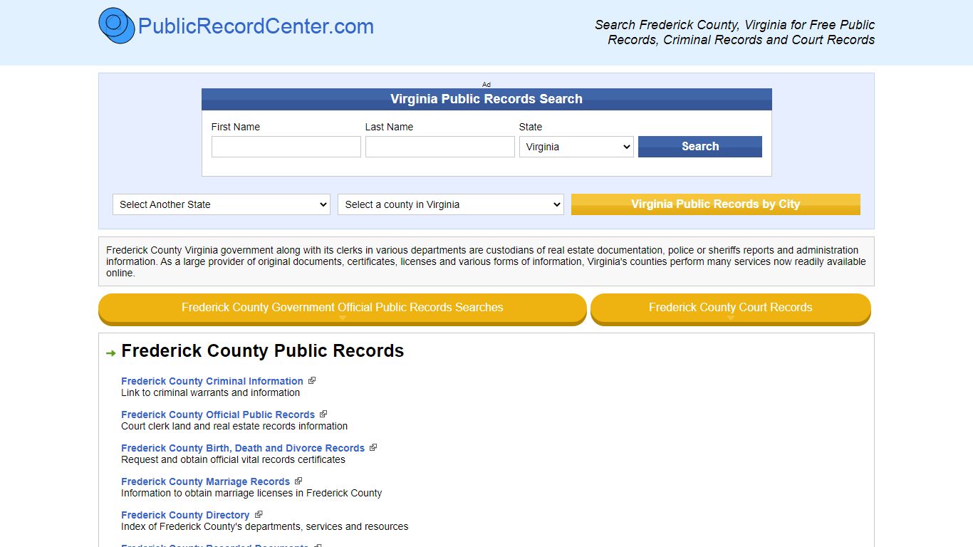 Frederick County Virginia Free Public Records - Court ...