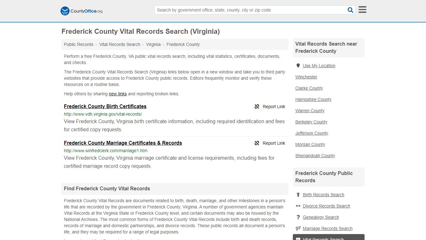 Vital Records Search - Frederick County, VA (Birth, Death ...